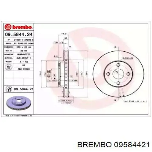 Freno de disco delantero 09584421 Brembo