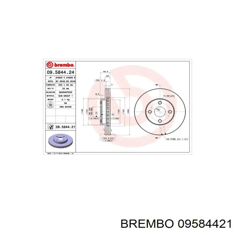 Передние тормозные диски 09584421 Brembo