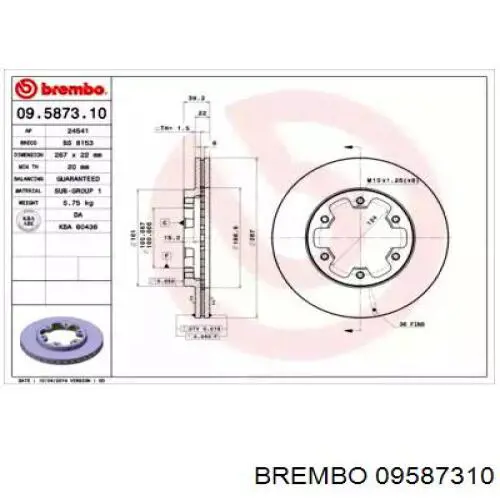 Передний тормозной диск Brembo 09587310