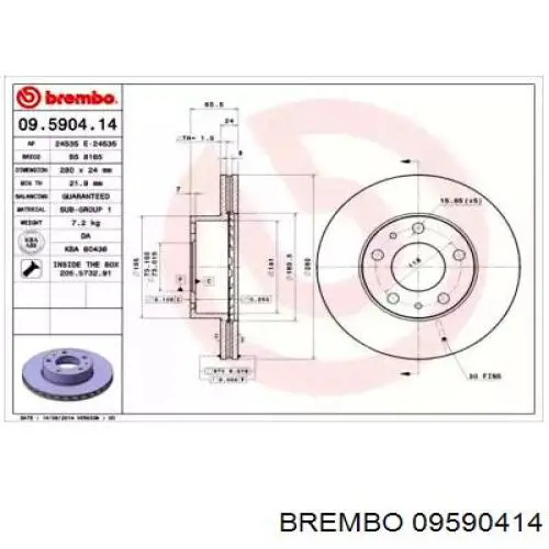 Передние тормозные диски 09590414 Brembo