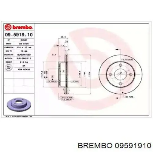 09591910 Brembo диск тормозной передний