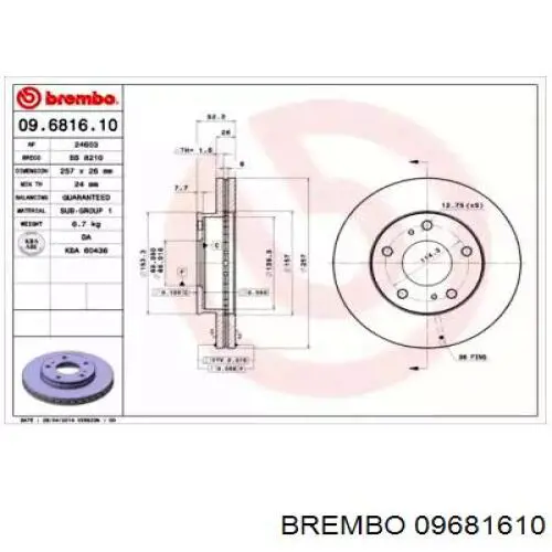 Передние тормозные диски 09681610 Brembo