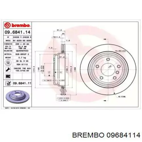 Задний тормозной диск Brembo 09684114 цена, от 12.41 USD