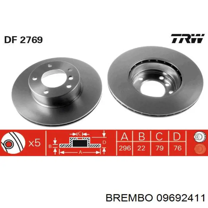 Тормоз дисковый передний Brembo 09692411 цена, от 56.86 USD