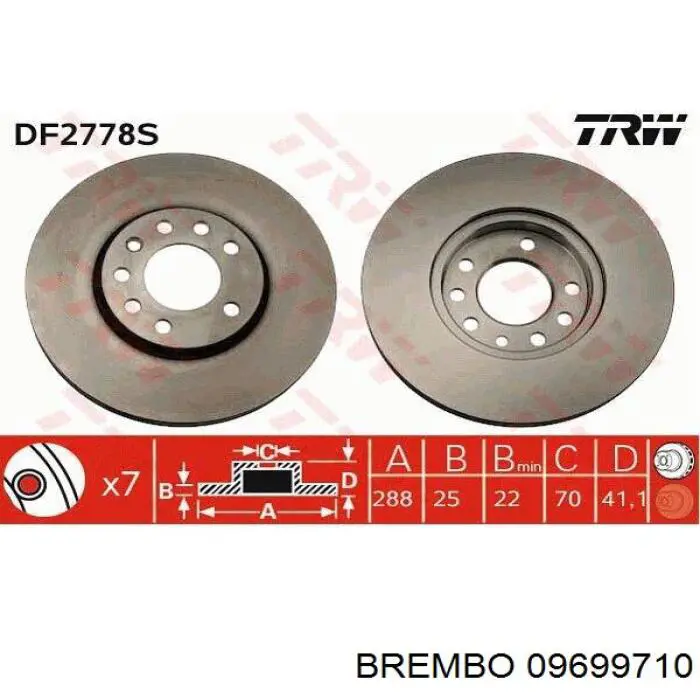 Передний тормозной диск Brembo 09699710