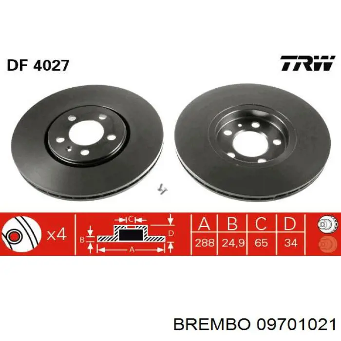 Купить 09701021 Brembo Ротор тормозной