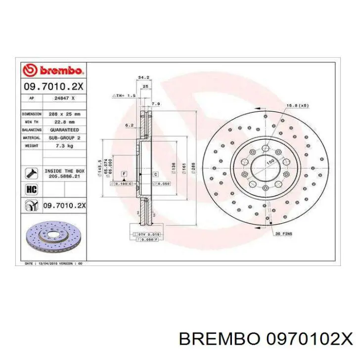 Передние тормозные диски 0970102X Brembo