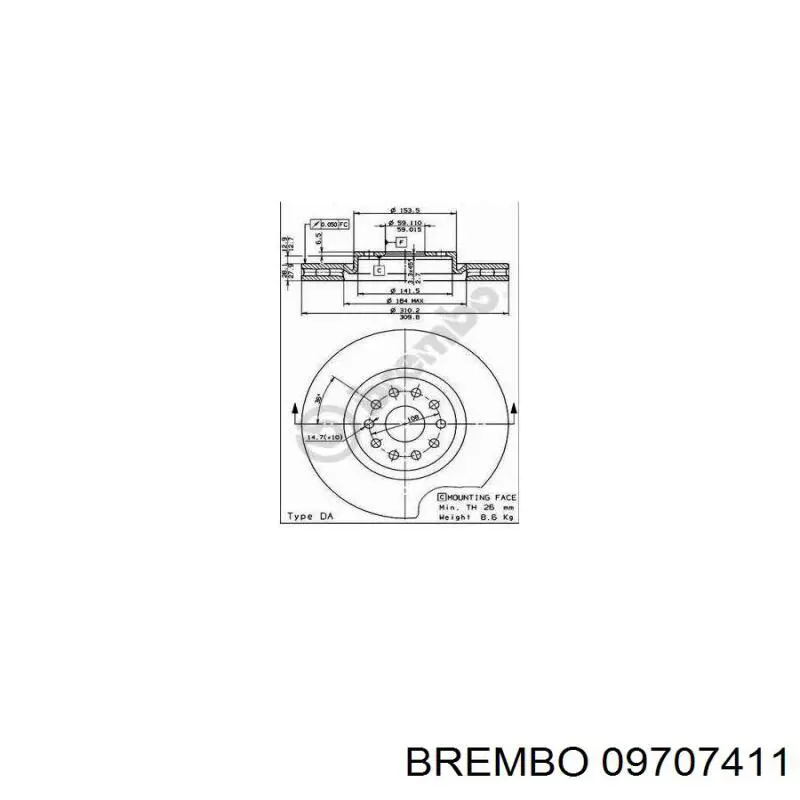 Купить 09707411 Brembo Ротор тормозной