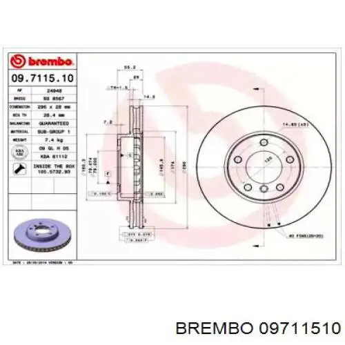 Передние тормозные диски 09711510 Brembo