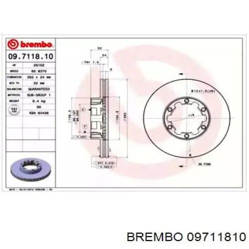 09711810 Brembo передние тормозные диски