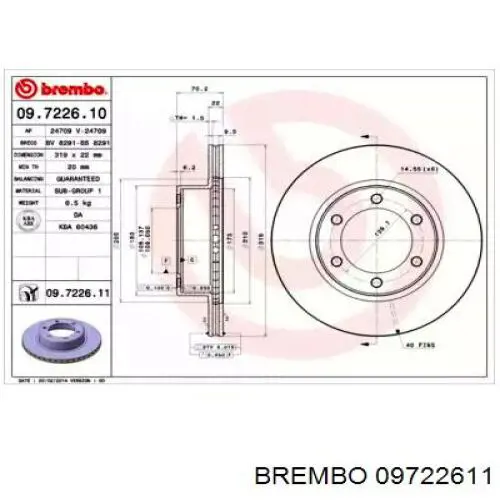 Передние тормозные диски 09722611 Brembo