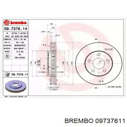 09.7376.11 Brembo диск тормозной передний