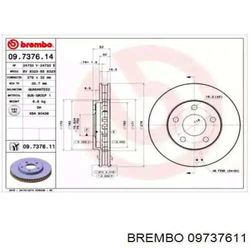 Передние тормозные диски 09737611 Brembo