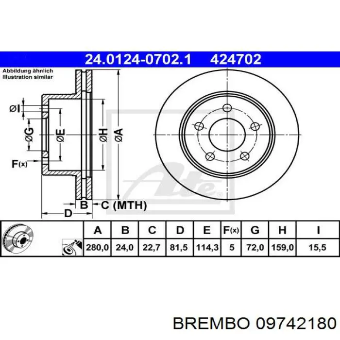 Передний тормозной диск Brembo 09742180