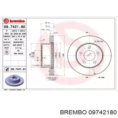 09742180 Brembo диск тормозной передний