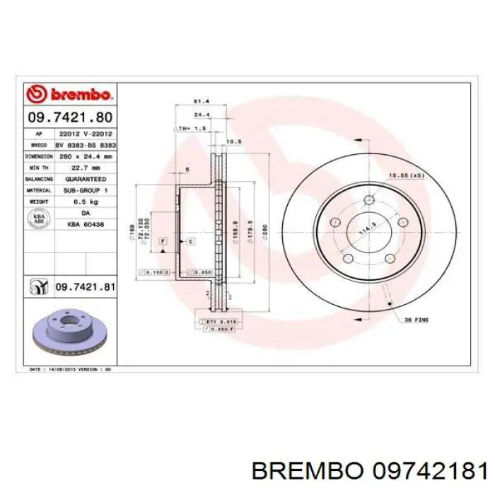 Freno de disco delantero 09742181 Brembo