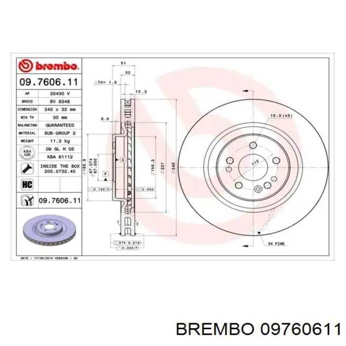 09760611 Brembo Диск тормозной передний