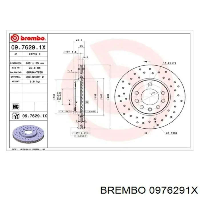0976291X Brembo диск тормозной передний