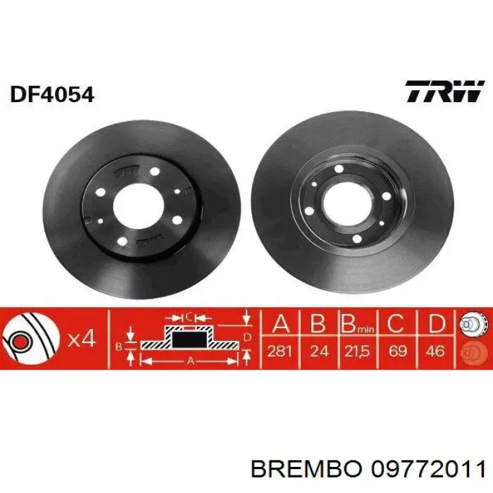 Передние тормозные диски 09772011 Brembo