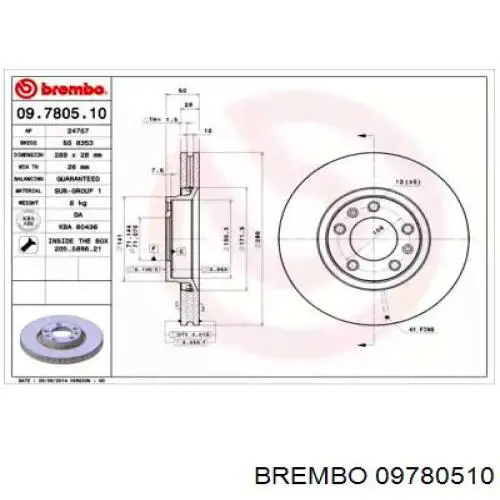 09.7805.10 Brembo диск тормозной передний
