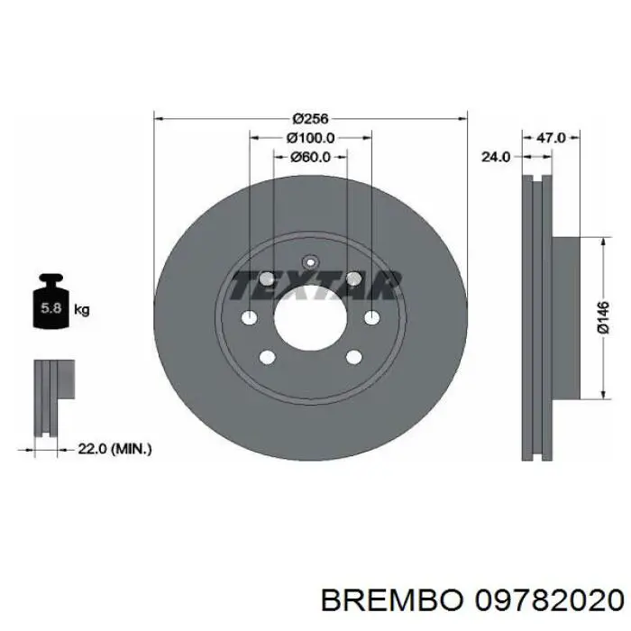 Freno de disco delantero 09782020 Brembo
