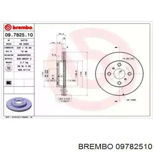 Передние тормозные диски 09782510 Brembo