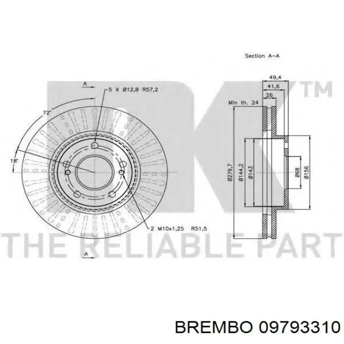 Купить 09793310 Brembo Ротор тормозной