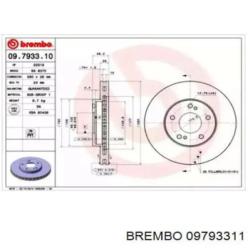 Передние тормозные диски 09793311 Brembo