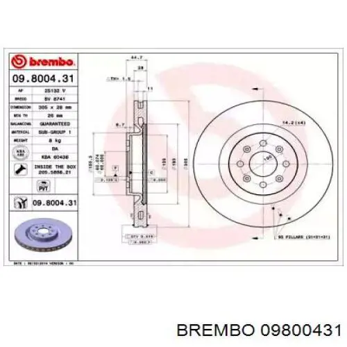 Передние тормозные диски 09800431 Brembo