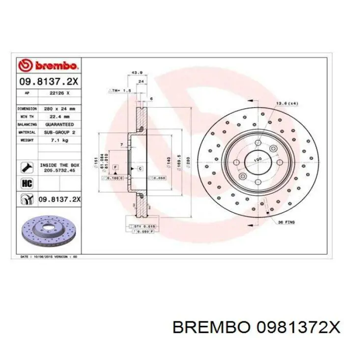 0981372X Brembo диск тормозной передний