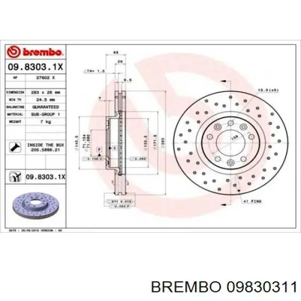 Купить 09830311 Brembo Ротор тормозной