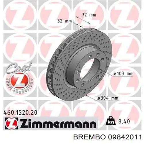 09842011 Brembo Диск тормозной передний