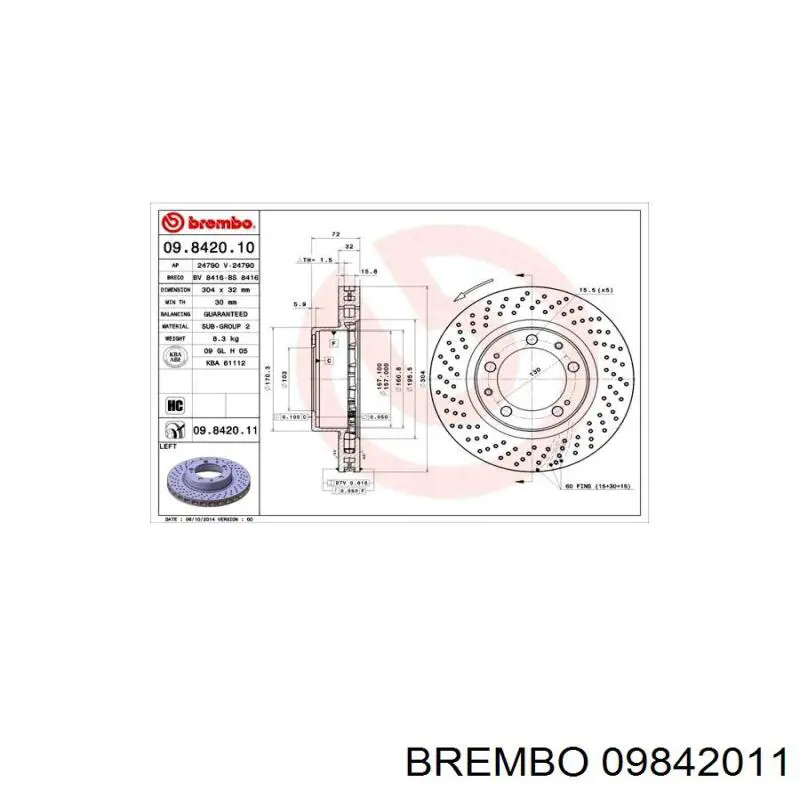 Тормоз дисковый передний Brembo 09842011 цена, от 62.30 USD