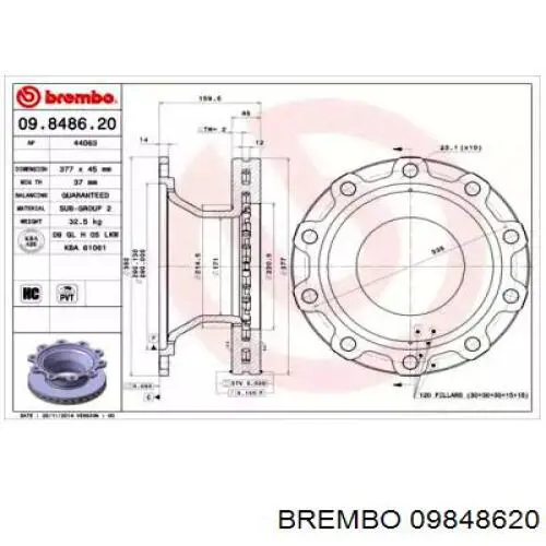 Тормозные диски 09848620 Brembo