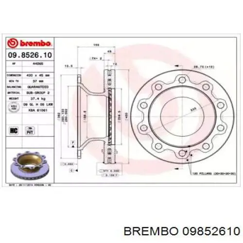 Тормозные диски 09852610 Brembo