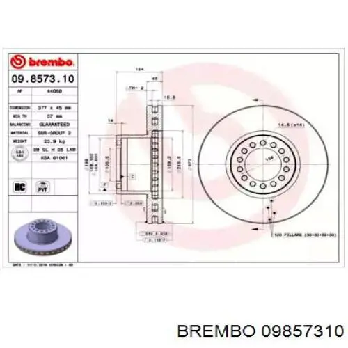 Передние тормозные диски 09857310 Brembo