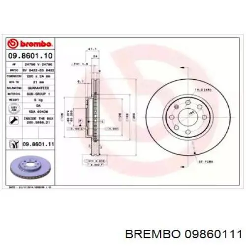 09.8601.11 Brembo диск тормозной передний