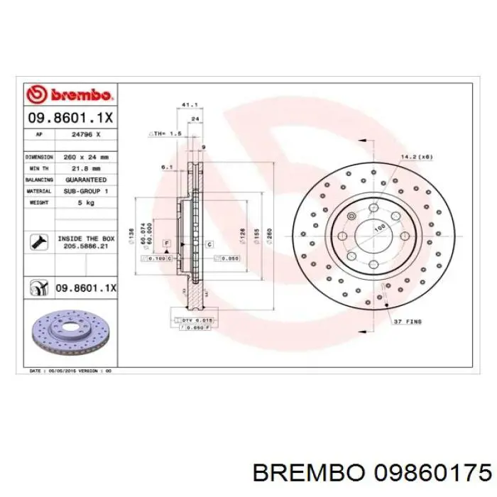 09.8601.75 Brembo диск тормозной передний