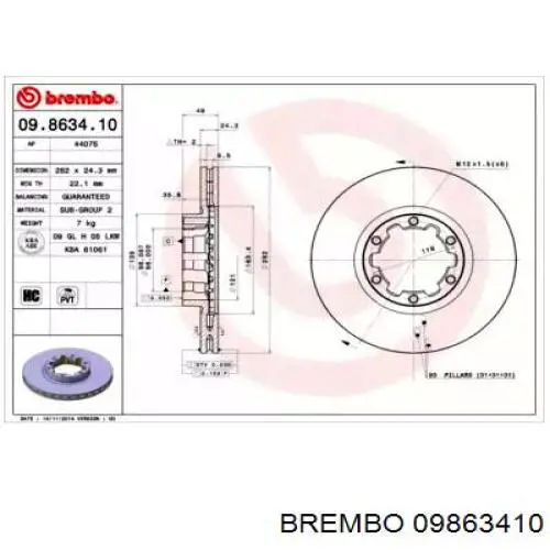 Передний тормозной диск Brembo 09863410