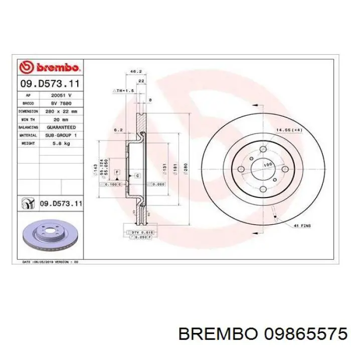 Тормоз дисковый передний Brembo 09865575 цена, от 62.39 USD