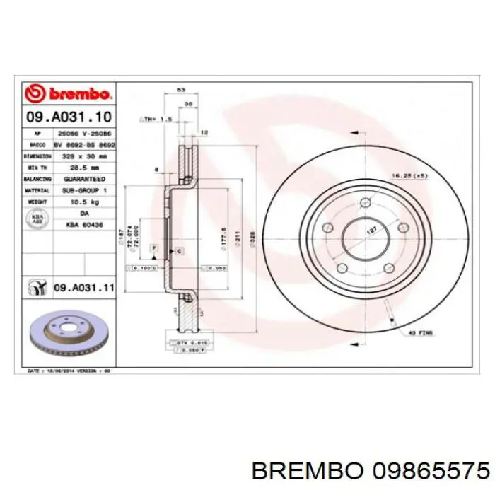 Freno de disco delantero 09865575 Brembo