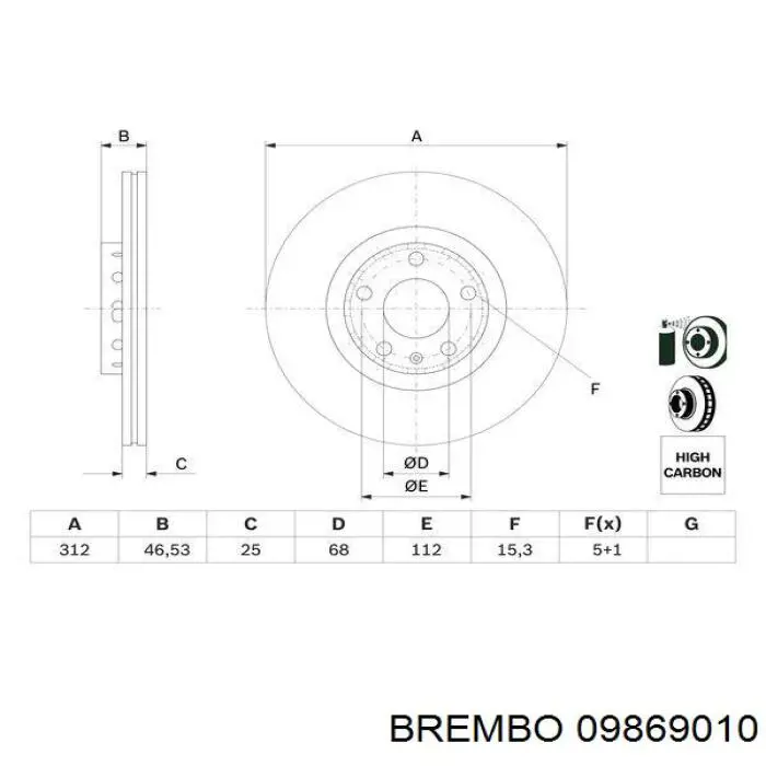 Тормоз дисковый передний Brembo 09869010 цена, от 49.62 USD