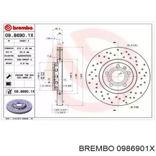 0986901X Brembo диск тормозной передний