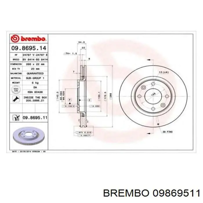 Передний тормозной диск Brembo 09869511