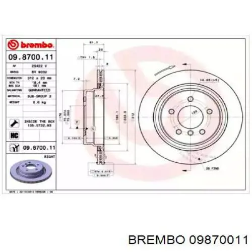 Тормозные диски 09870011 Brembo