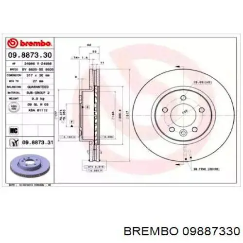 09887330 Brembo диск тормозной передний