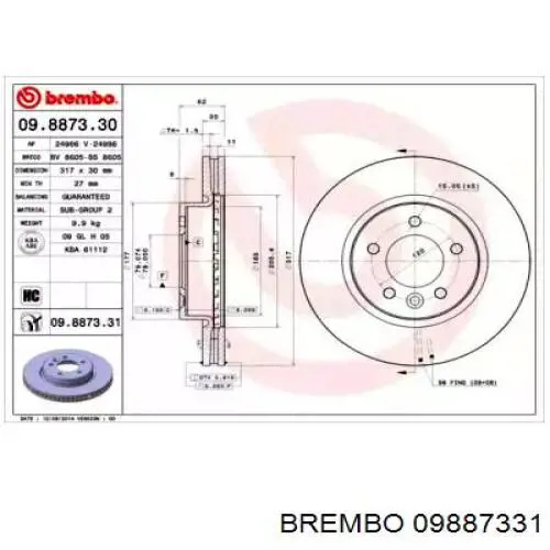 Передние тормозные диски 09887331 Brembo