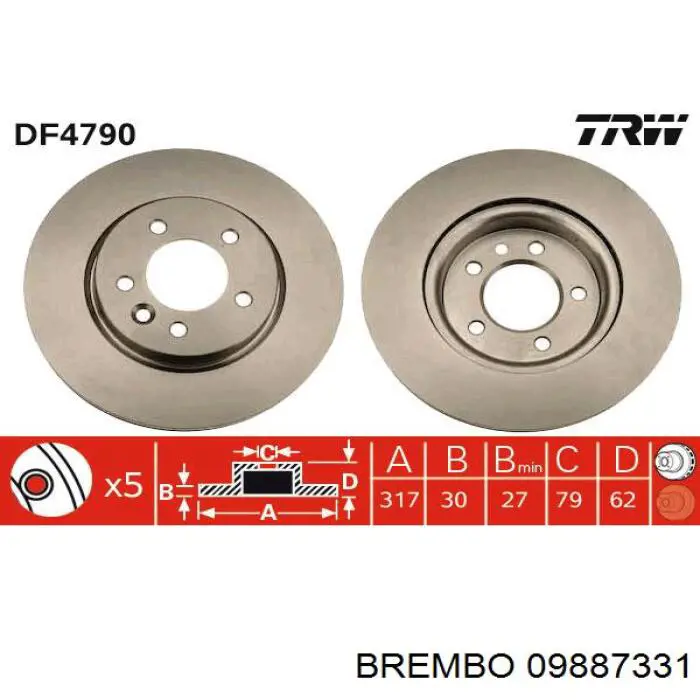 Тормоз дисковый передний Brembo 09887331 цена, от 73.21 USD