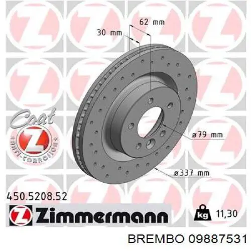 Передний тормозной диск Brembo 09887531