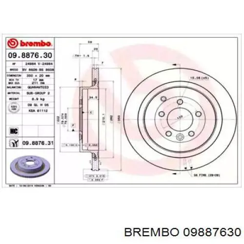 Тормозные диски 09887630 Brembo